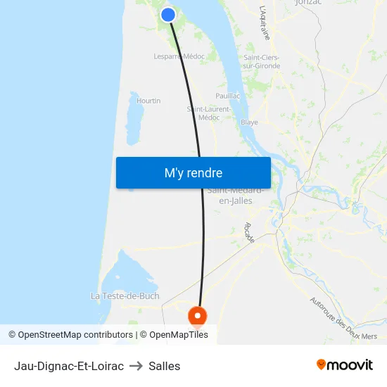 Jau-Dignac-Et-Loirac to Salles map