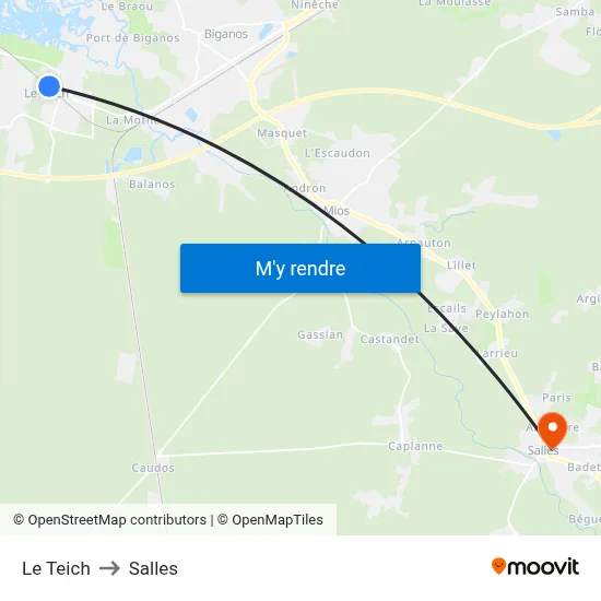 Le Teich to Salles map