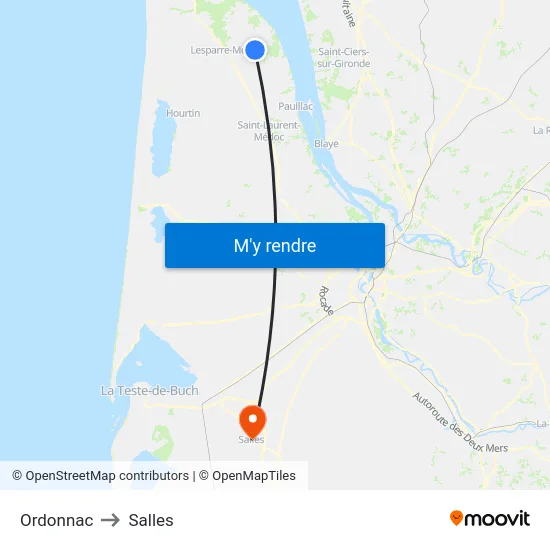 Ordonnac to Salles map