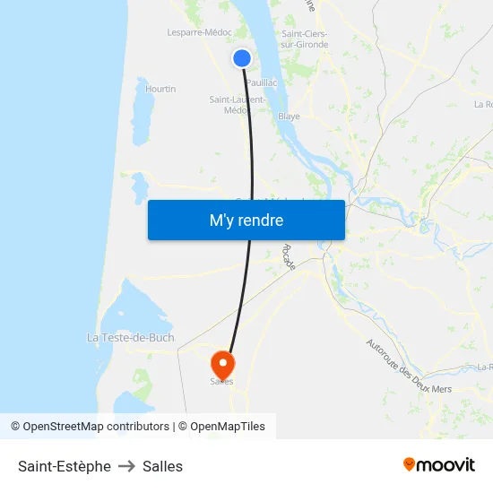 Saint-Estèphe to Salles map