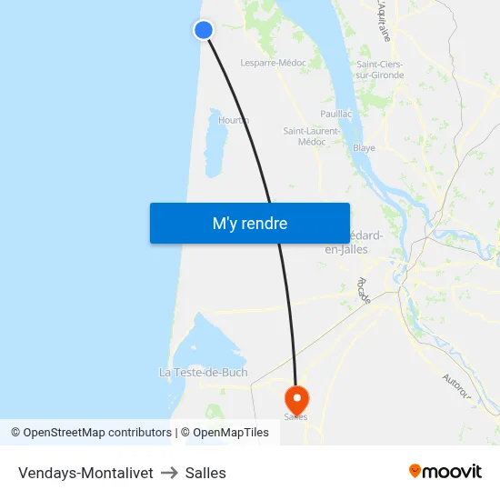 Vendays-Montalivet to Salles map