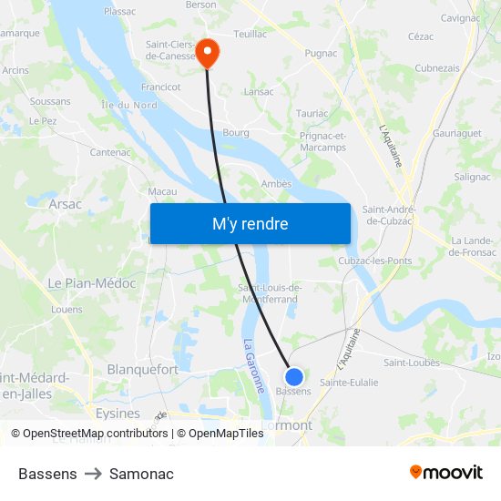 Bassens to Samonac map