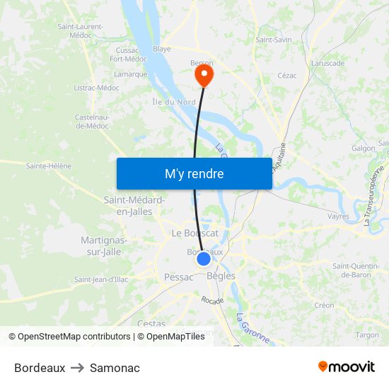 Bordeaux to Samonac map