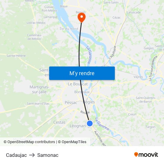 Cadaujac to Samonac map
