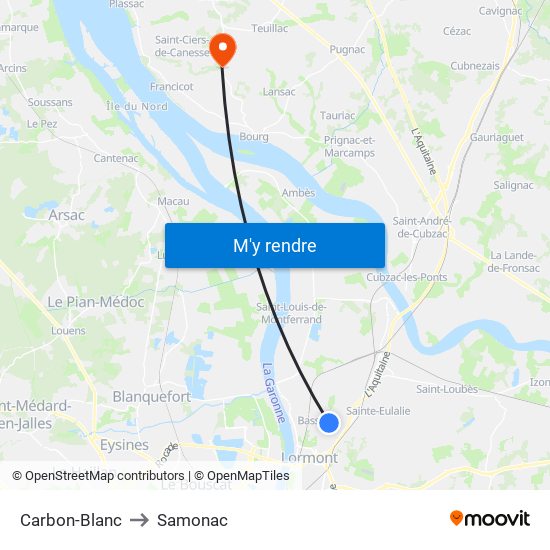 Carbon-Blanc to Samonac map