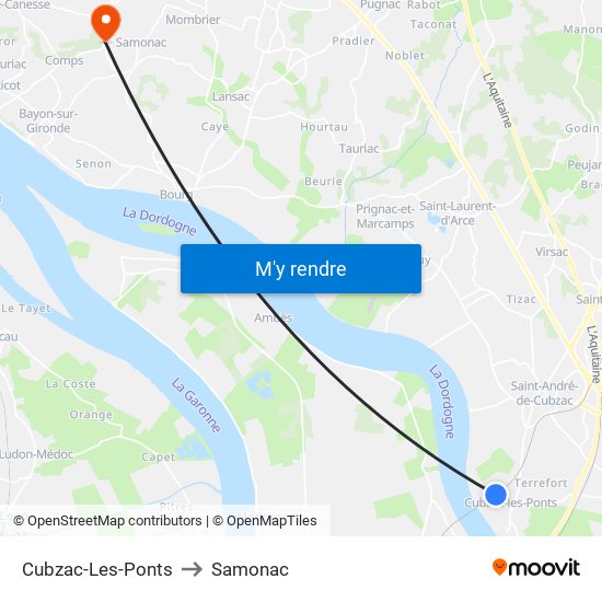 Cubzac-Les-Ponts to Samonac map