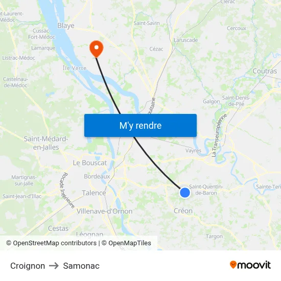 Croignon to Samonac map