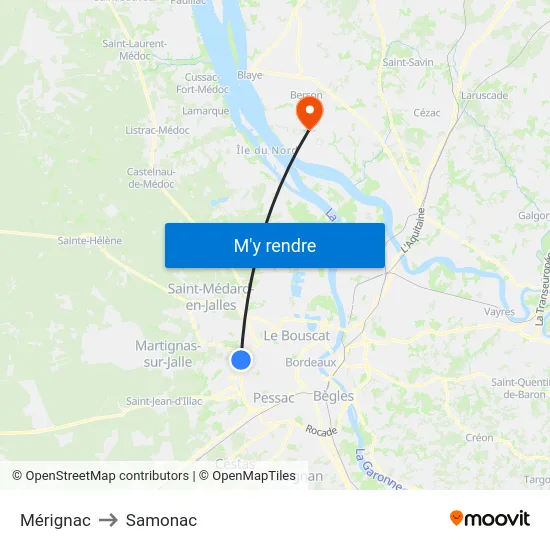 Mérignac to Samonac map
