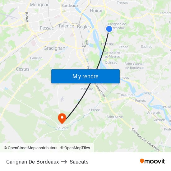 Carignan-De-Bordeaux to Saucats map