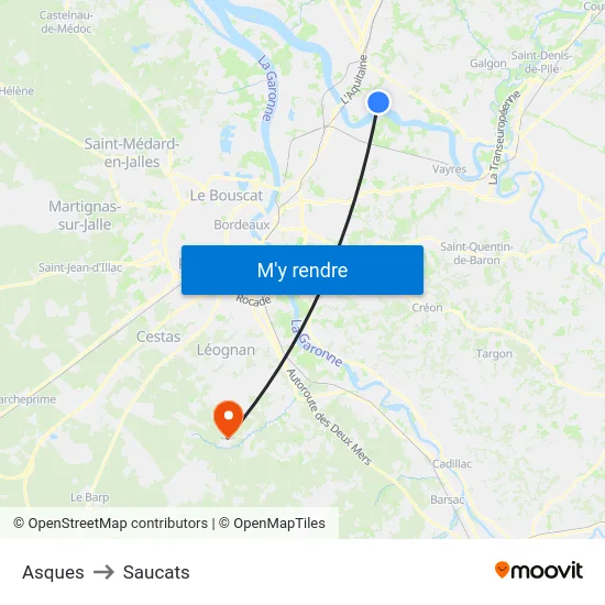 Asques to Saucats map