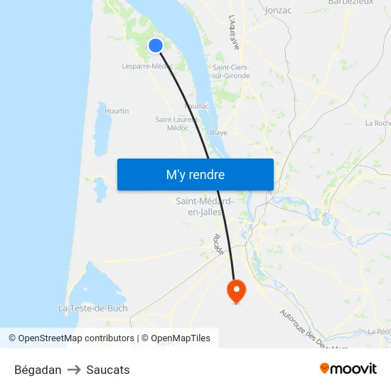 Bégadan to Saucats map