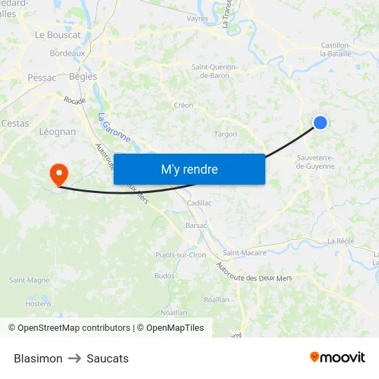 Blasimon to Saucats map