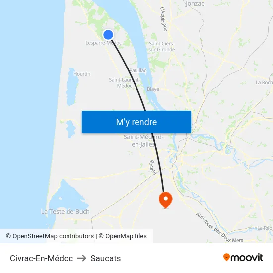 Civrac-En-Médoc to Saucats map
