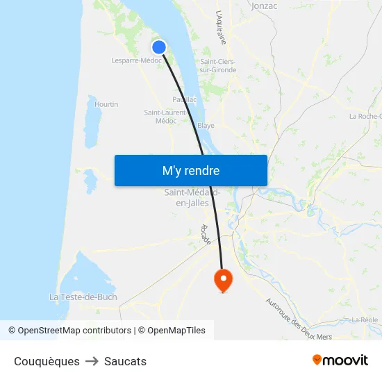 Couquèques to Saucats map