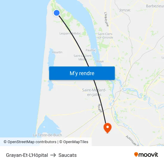 Grayan-Et-L'Hôpital to Saucats map