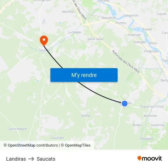 Landiras to Saucats map