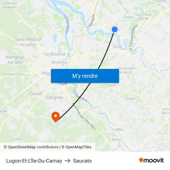 Lugon-Et-L'Île-Du-Carnay to Saucats map