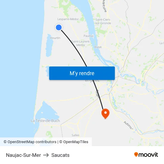 Naujac-Sur-Mer to Saucats map