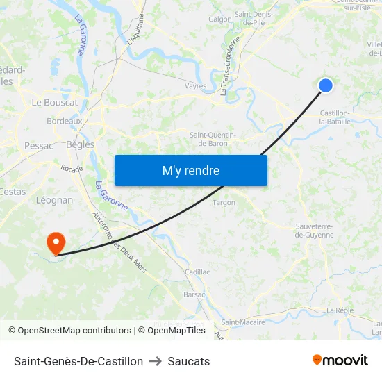 Saint-Genès-De-Castillon to Saucats map
