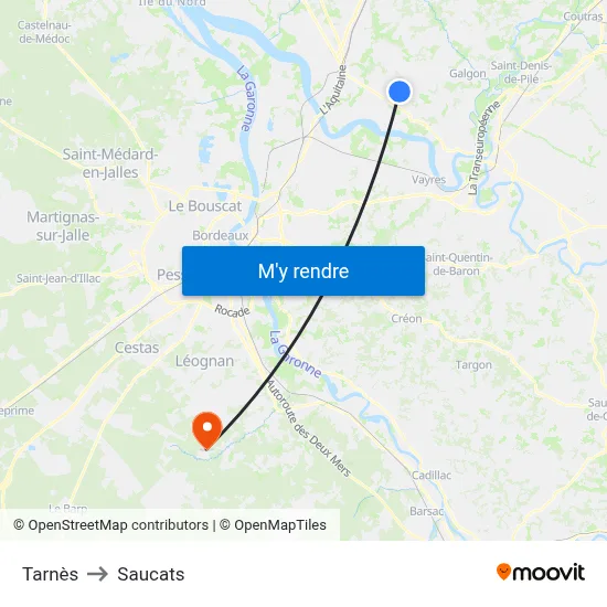 Tarnès to Saucats map