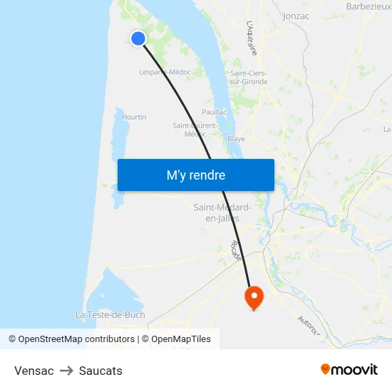Vensac to Saucats map