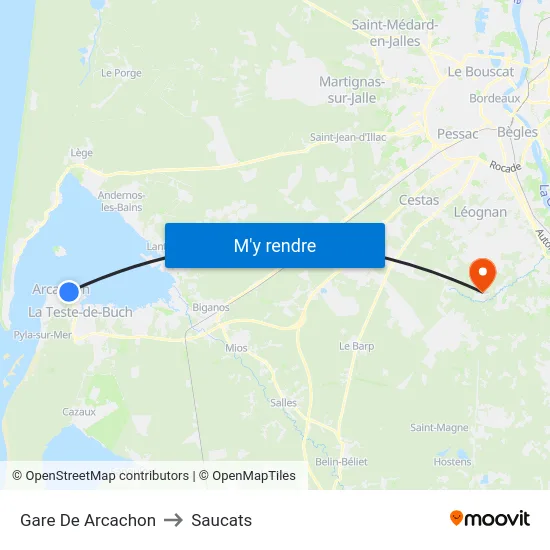 Gare De Arcachon to Saucats map