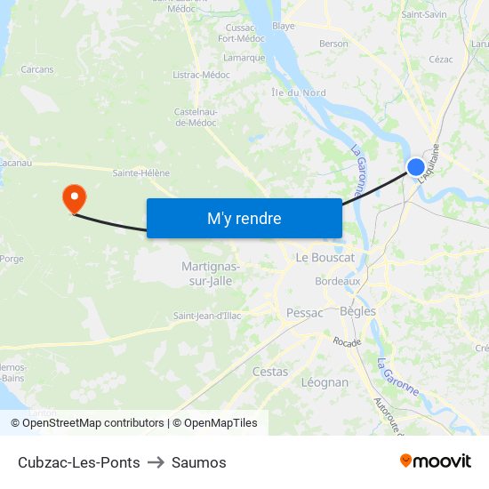 Cubzac-Les-Ponts to Saumos map
