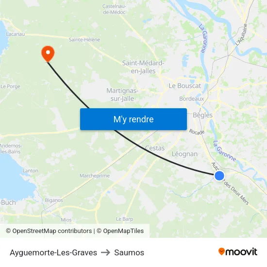 Ayguemorte-Les-Graves to Saumos map