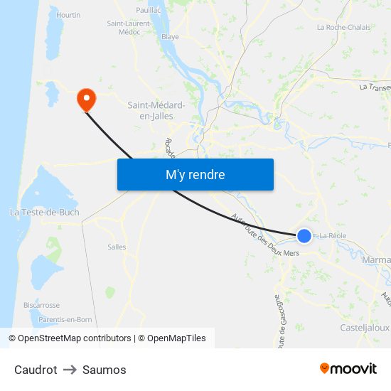 Caudrot to Saumos map