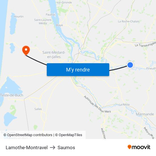 Lamothe-Montravel to Saumos map