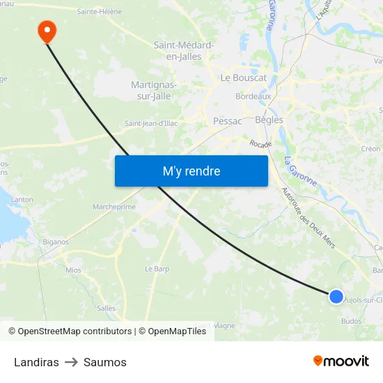 Landiras to Saumos map