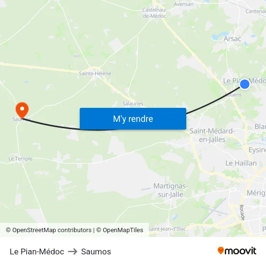 Le Pian-Médoc to Saumos map