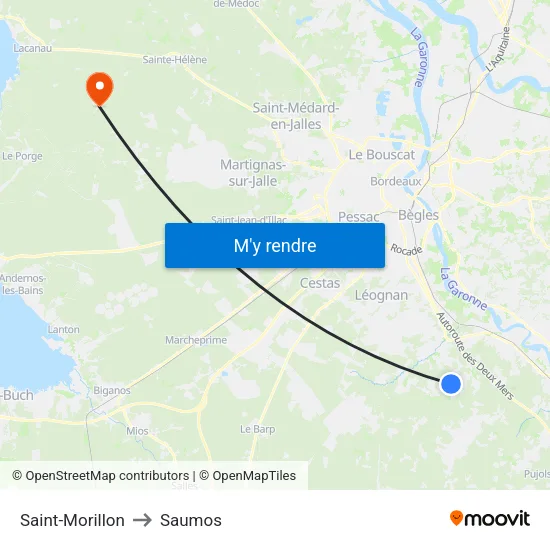 Saint-Morillon to Saumos map