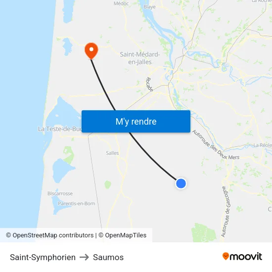 Saint-Symphorien to Saumos map