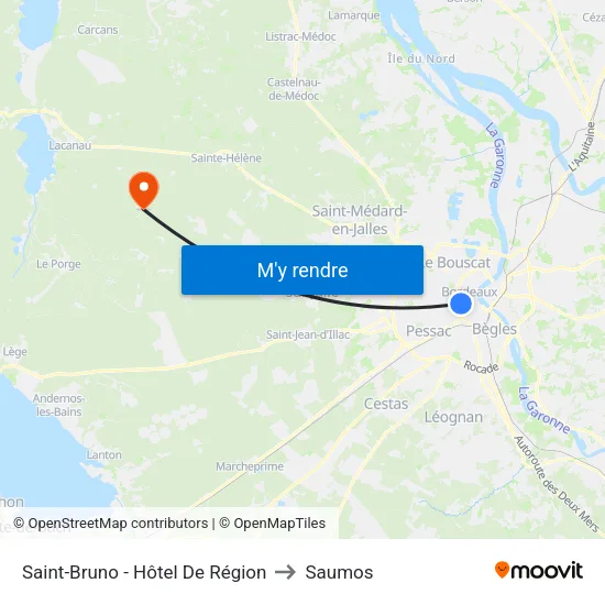 Saint-Bruno - Hôtel De Région to Saumos map