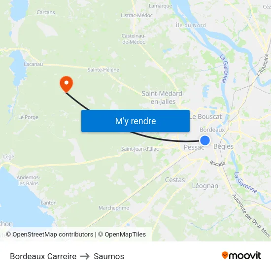 Bordeaux Carreire to Saumos map