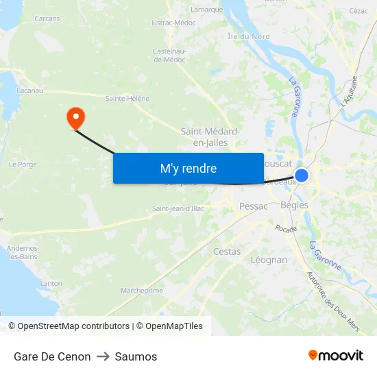 Gare De Cenon to Saumos map