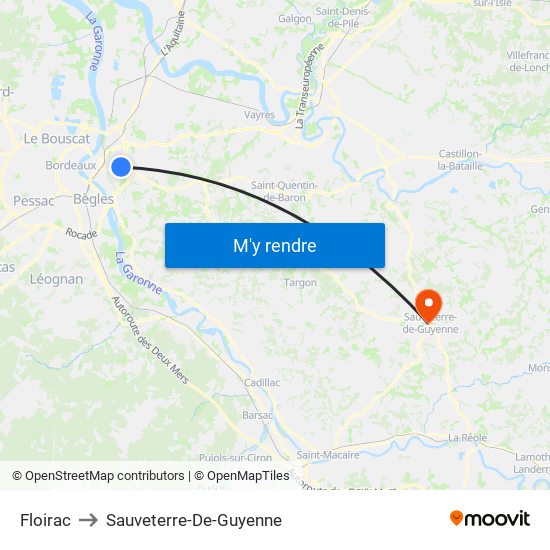 Floirac to Sauveterre-De-Guyenne map