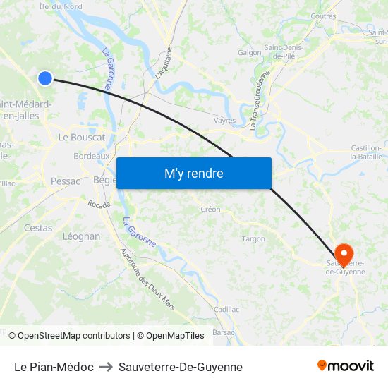 Le Pian-Médoc to Sauveterre-De-Guyenne map