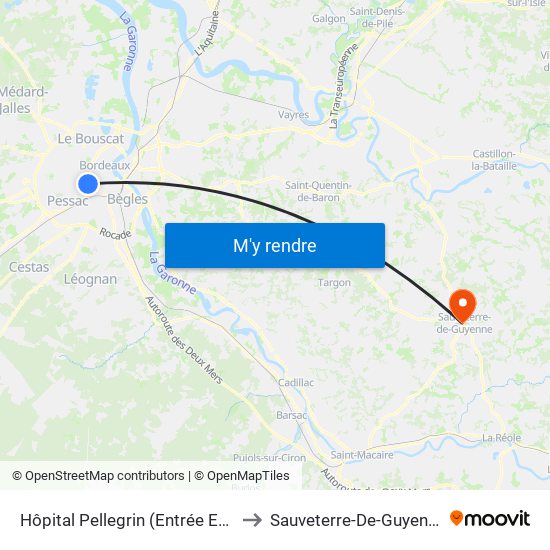 Hôpital Pellegrin (Entrée Est) to Sauveterre-De-Guyenne map