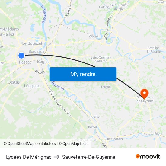 Lycées De Mérignac to Sauveterre-De-Guyenne map