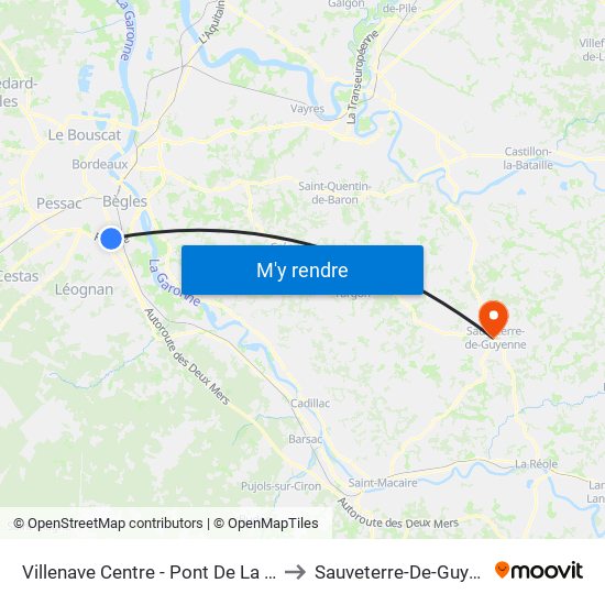 Villenave Centre - Pont De La Maye to Sauveterre-De-Guyenne map