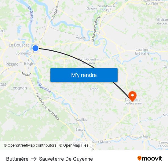 Buttinière to Sauveterre-De-Guyenne map