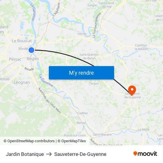 Jardin Botanique to Sauveterre-De-Guyenne map