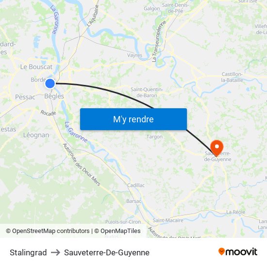 Stalingrad to Sauveterre-De-Guyenne map