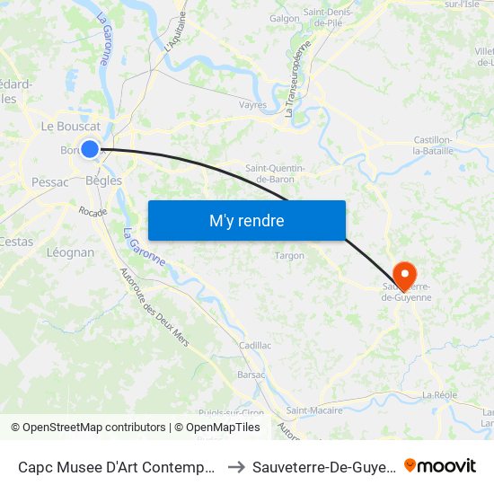 Capc Musee D'Art Contemporain to Sauveterre-De-Guyenne map