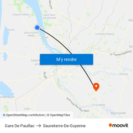 Gare De Pauillac to Sauveterre-De-Guyenne map