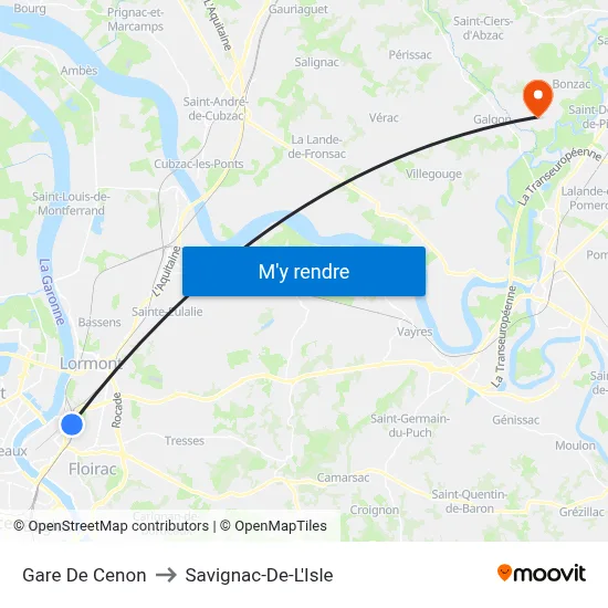 Gare De Cenon to Savignac-De-L'Isle map