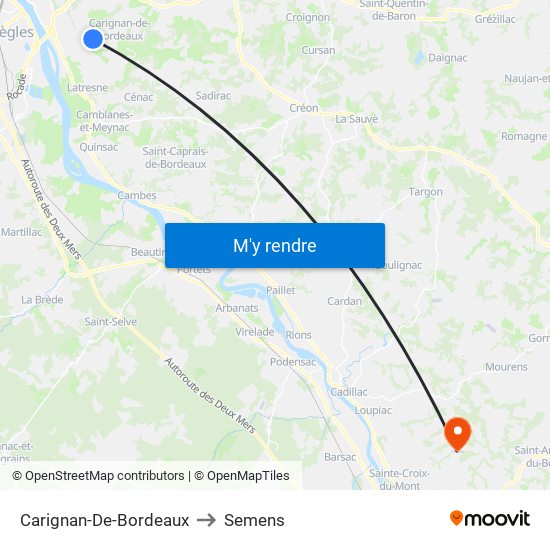Carignan-De-Bordeaux to Semens map