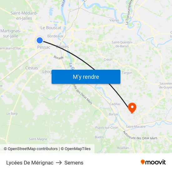 Lycées De Mérignac to Semens map
